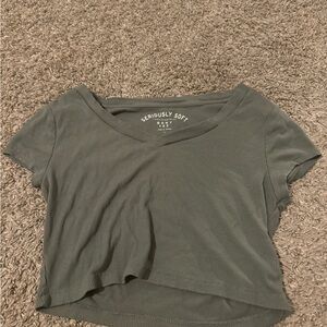 Aeropostale Gray Asymmetrical Crop T-Shirt